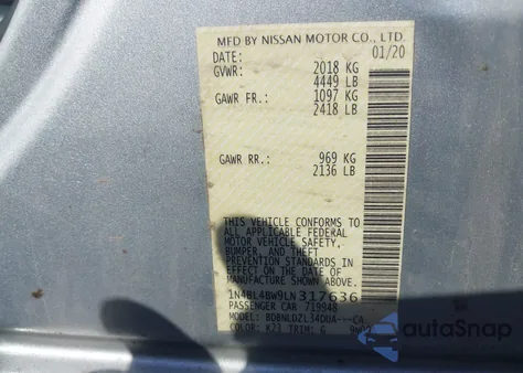 2020 Nissan Altima S z USA, uszkodzony, nr VIN 1N4BL4BW9LN317636
